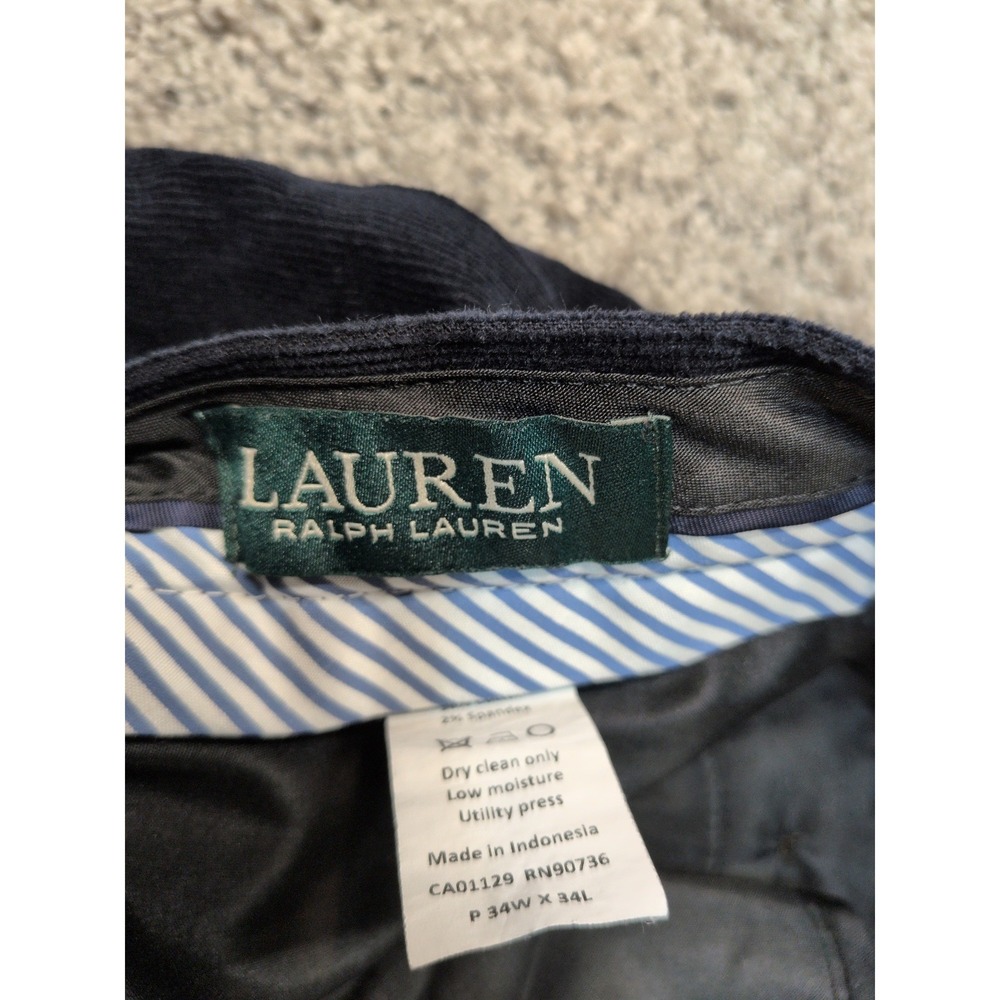 Lauren Ralph Lauren Mens Navy Blue Corduroy Pants Straight Leg 34W x 34L Stretch - Picture 2 of 8